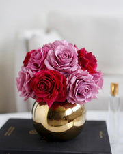 Red Silk Rose Gold Centerpiece Arrangement In Gold Vase