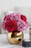 Red Silk Rose Gold Centerpiece Arrangement In Gold Vase