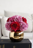 Red Silk Rose Gold Centerpiece Arrangement In Gold Vase