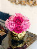 Red Silk Rose Gold Centerpiece Arrangement In Gold Vase