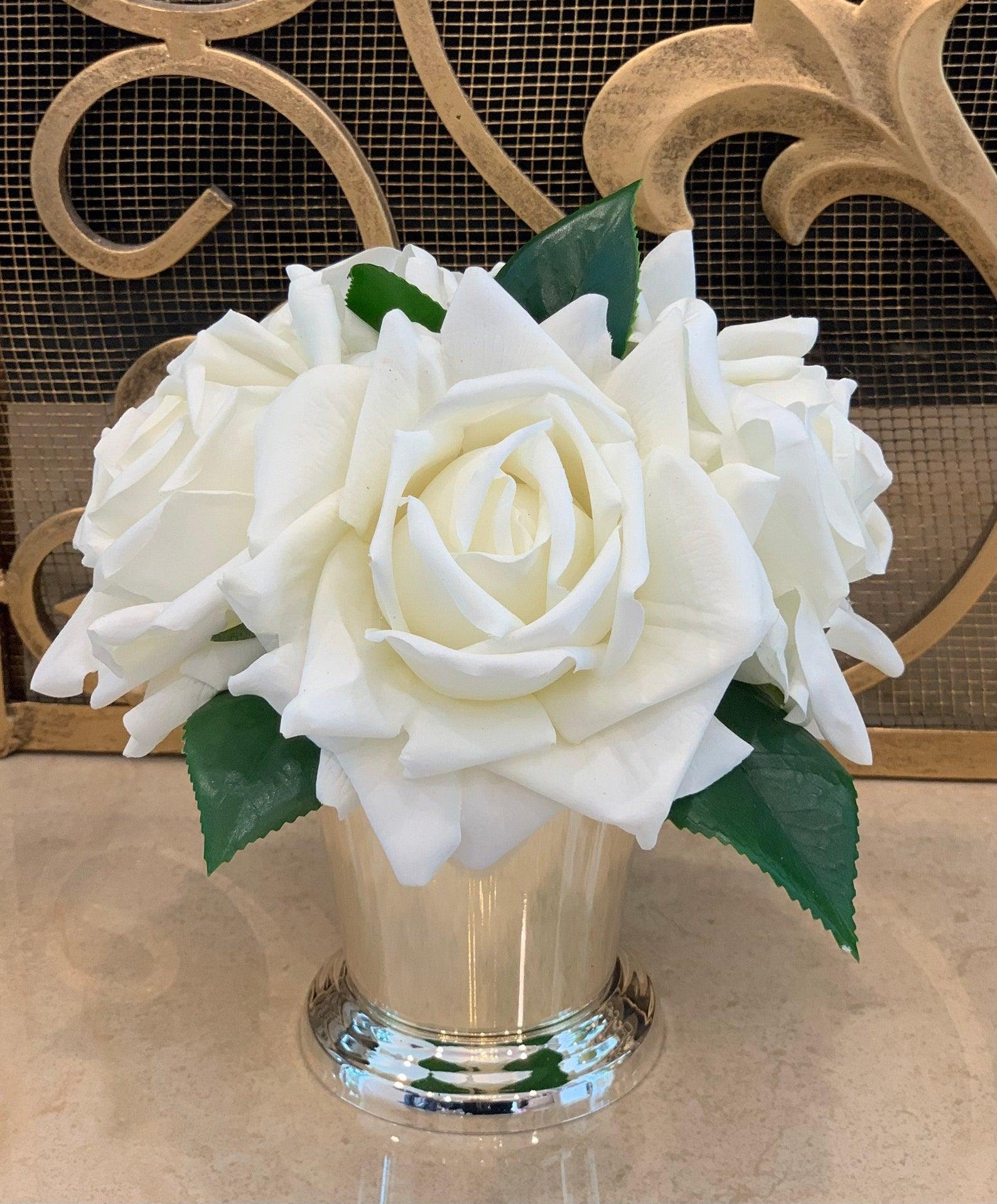 Real Touch Large White Roses Petite Arrangement - Flovery