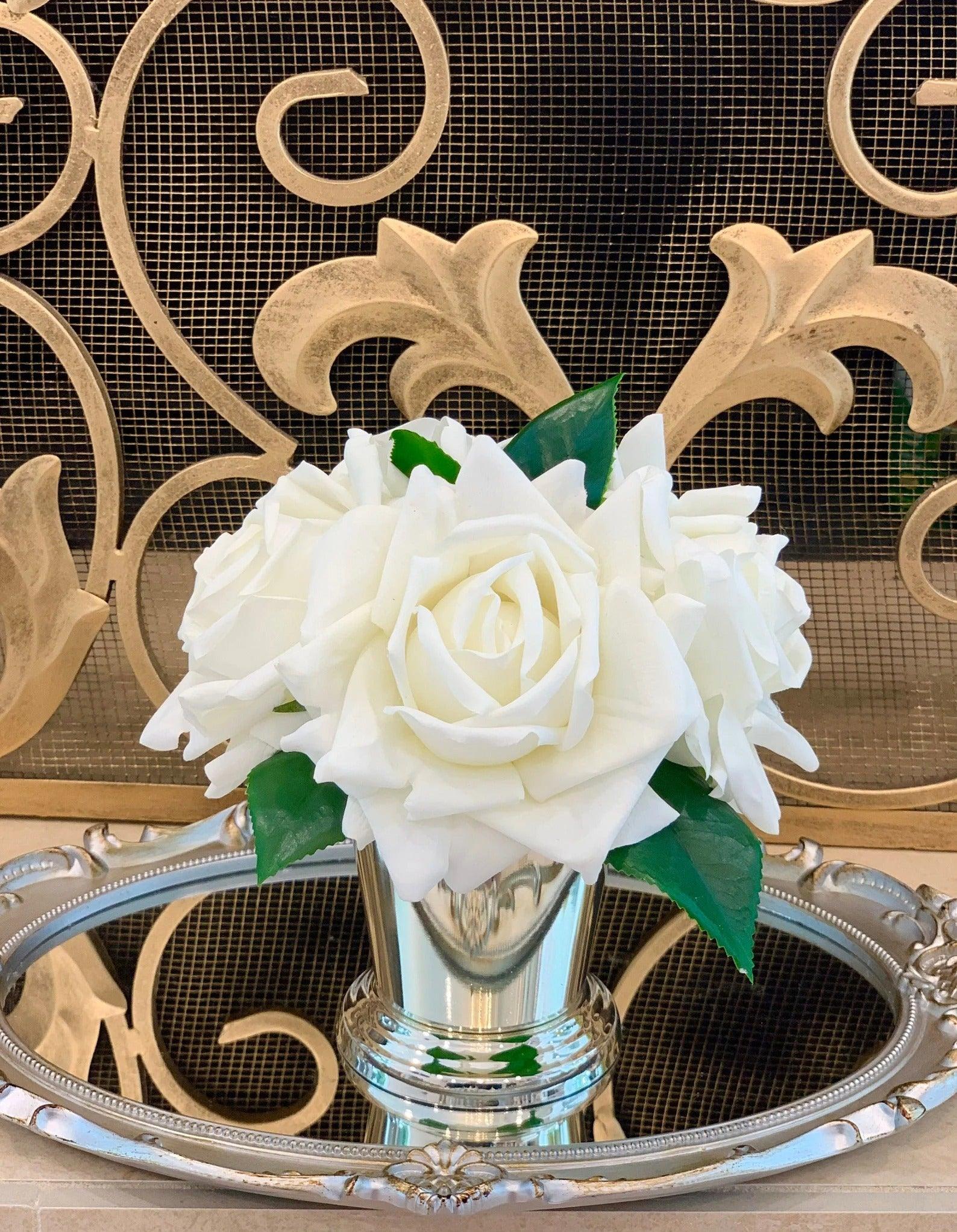 Real Touch Large White Roses Petite Arrangement - Flovery Main image