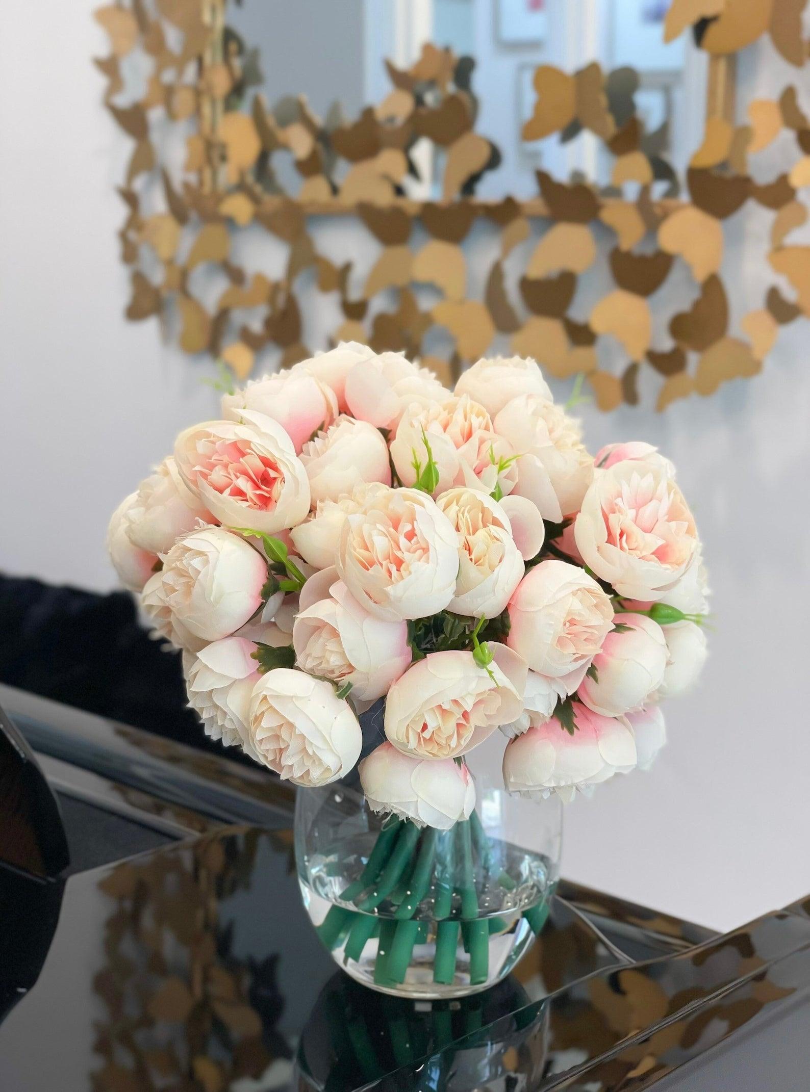 Silk Rose Peonies Arrangement in Minimalist Vase - Flovery