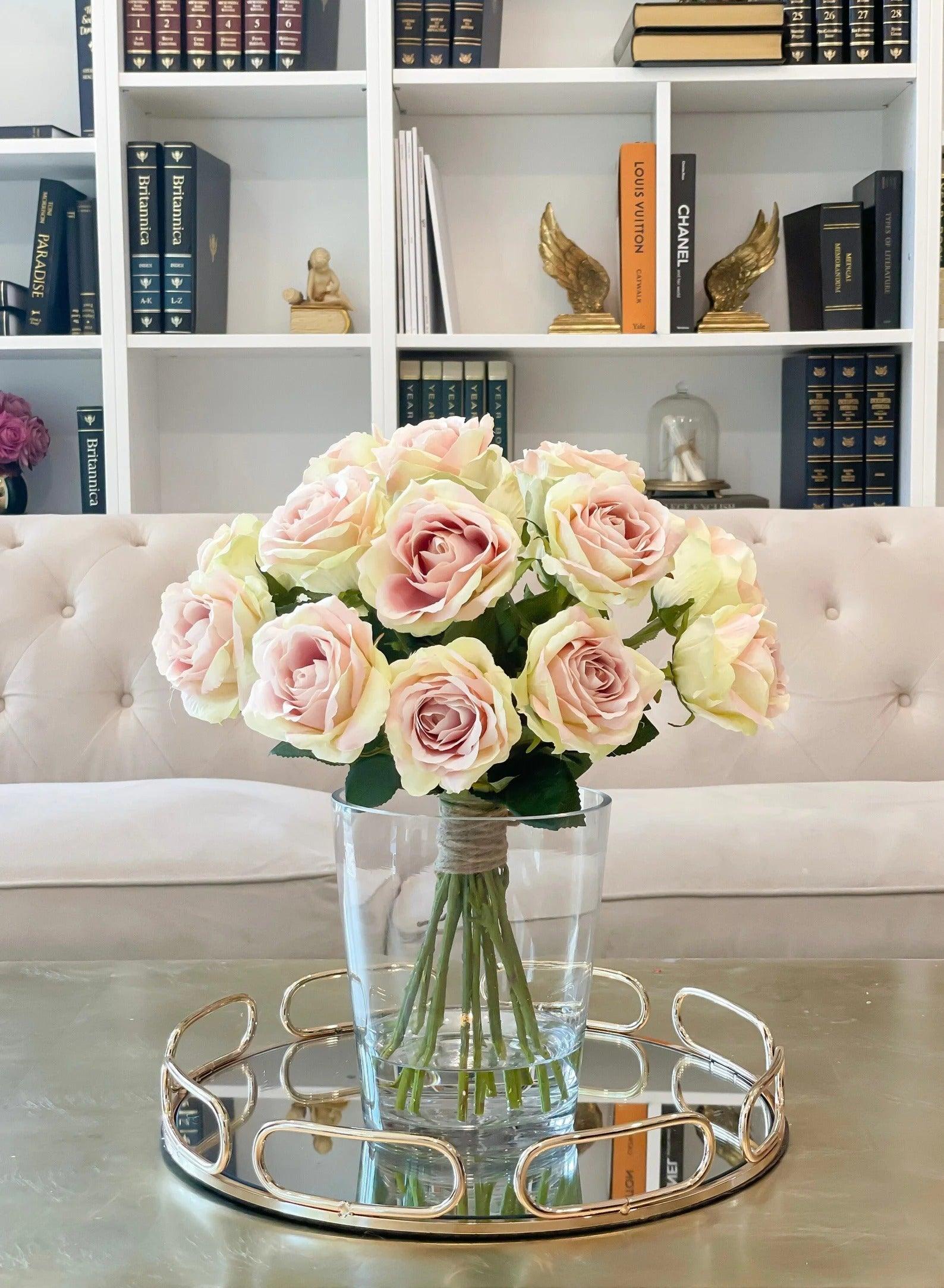 Slik Large Rose Tall Arrangement in Glass Vase - Flovery