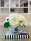Large Silk Peony with English Rose Arrangement In Glass Vase - Flovery