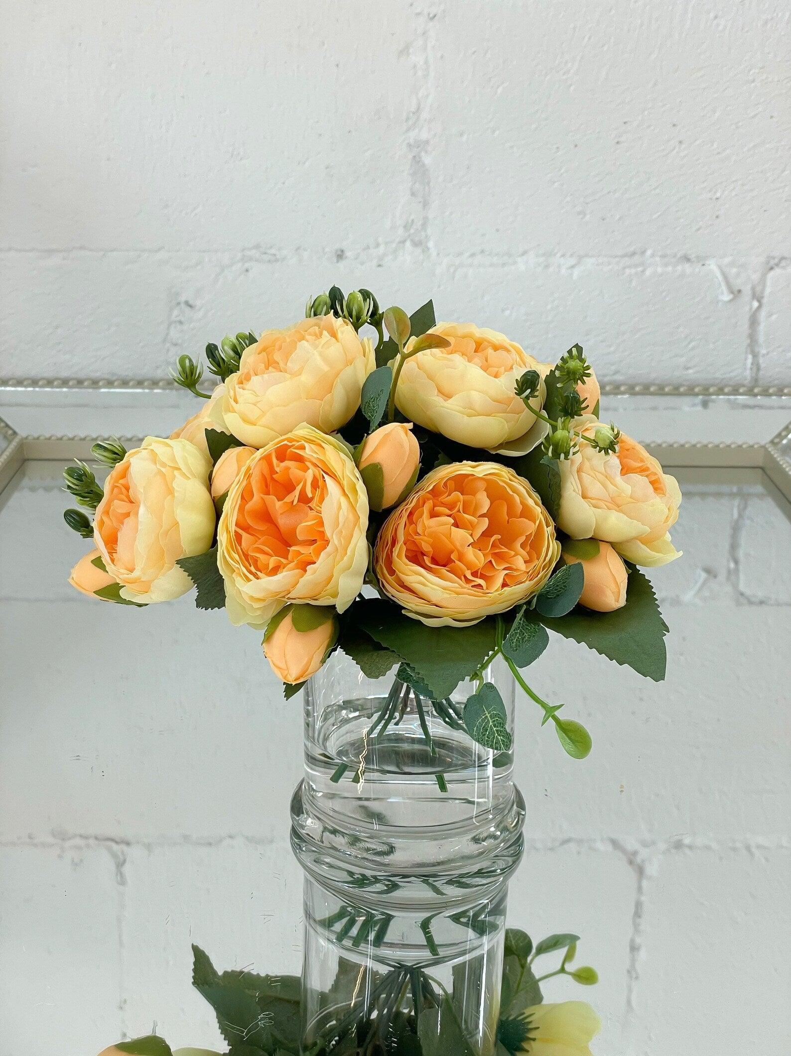 Rose Peonies Arrangement In Glass Vase - Flovery
