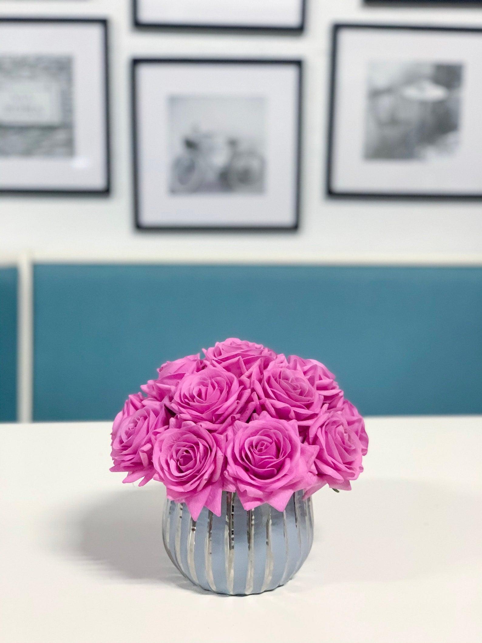 Purple Rose Centerpiece Arrangement In Ceramic Vase - Flovery