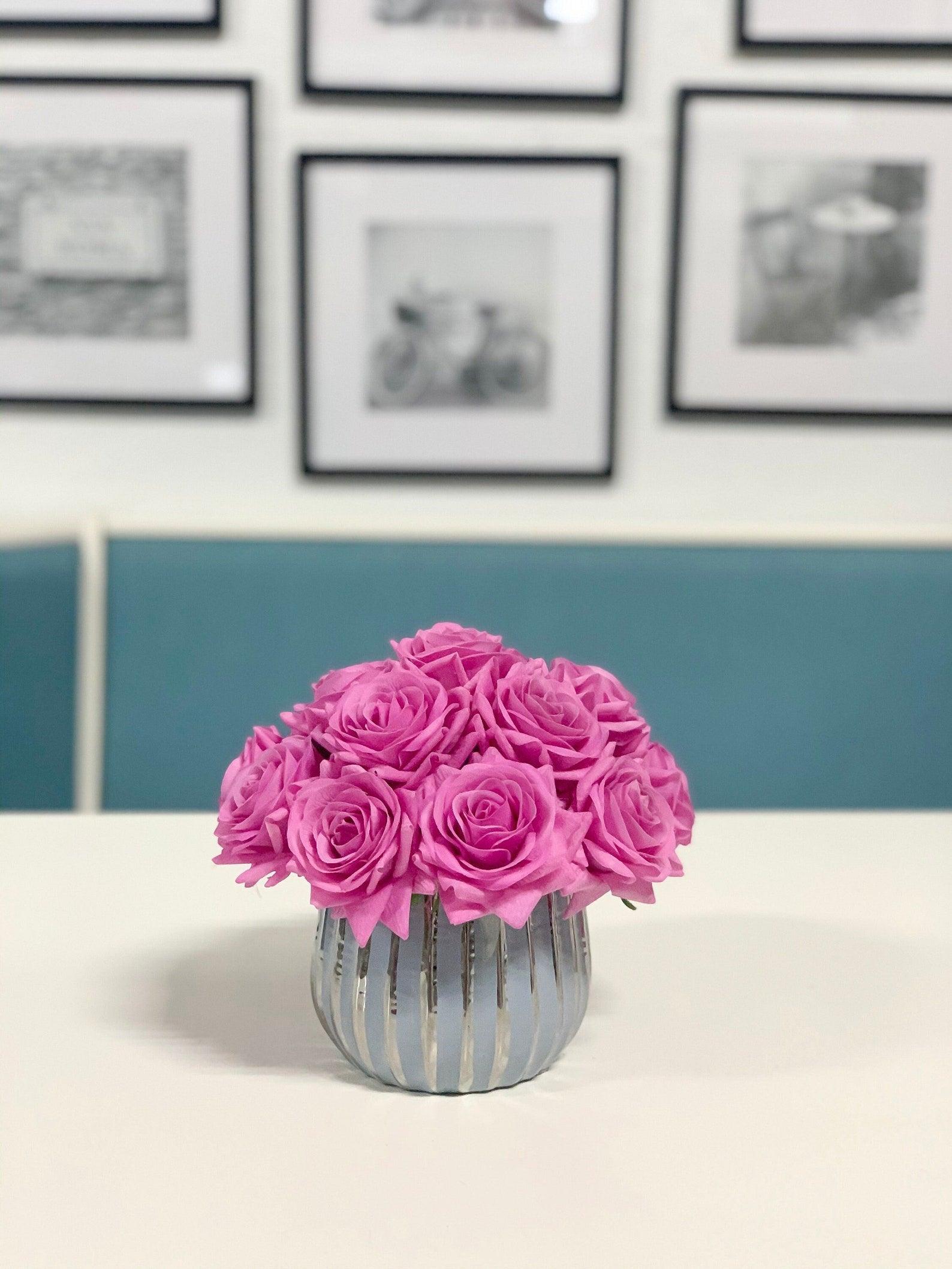 Purple Rose Centerpiece Arrangement In Ceramic Vase - Flovery