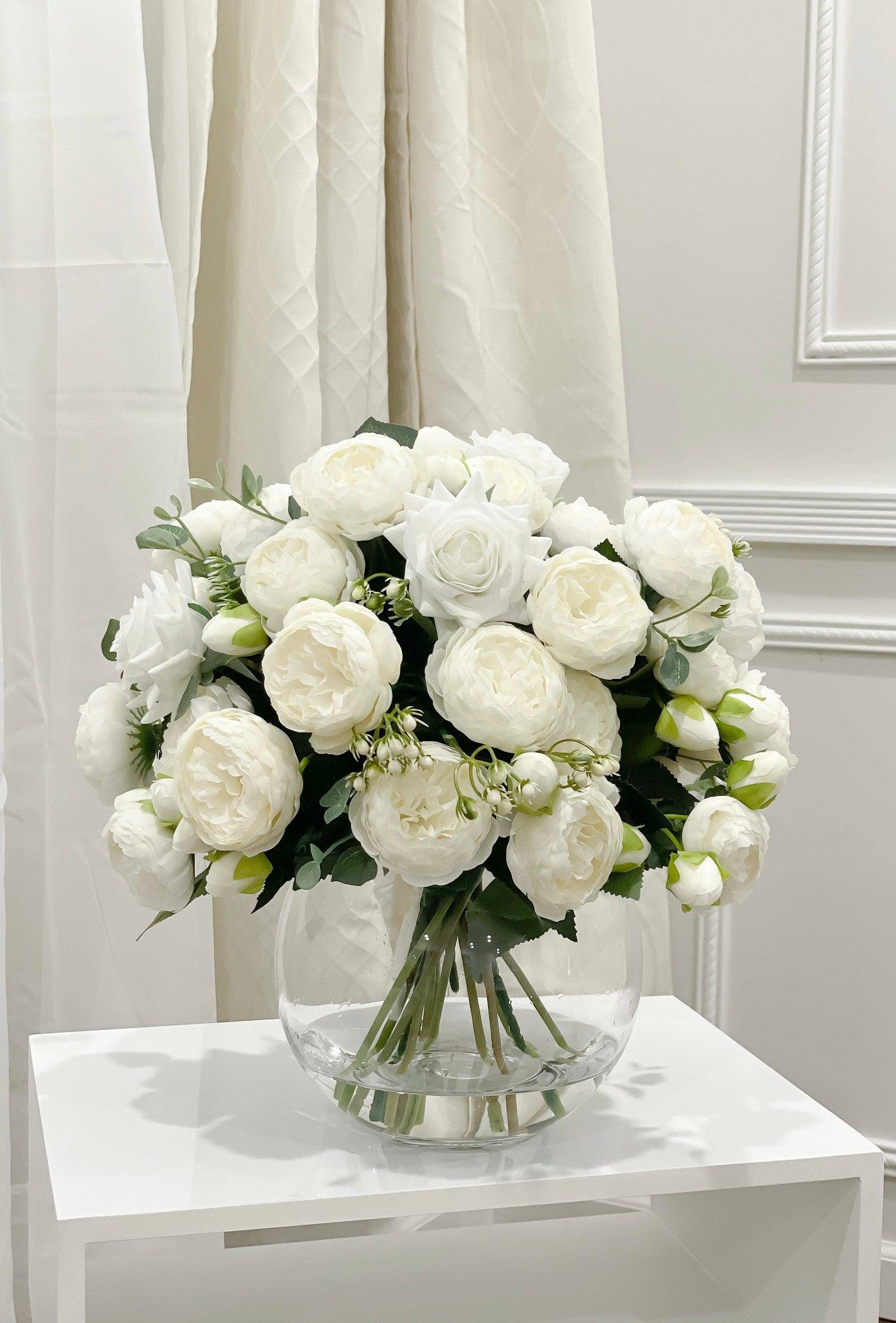 X-Large White Faux Rose and Peony Centerpiece - Flovery