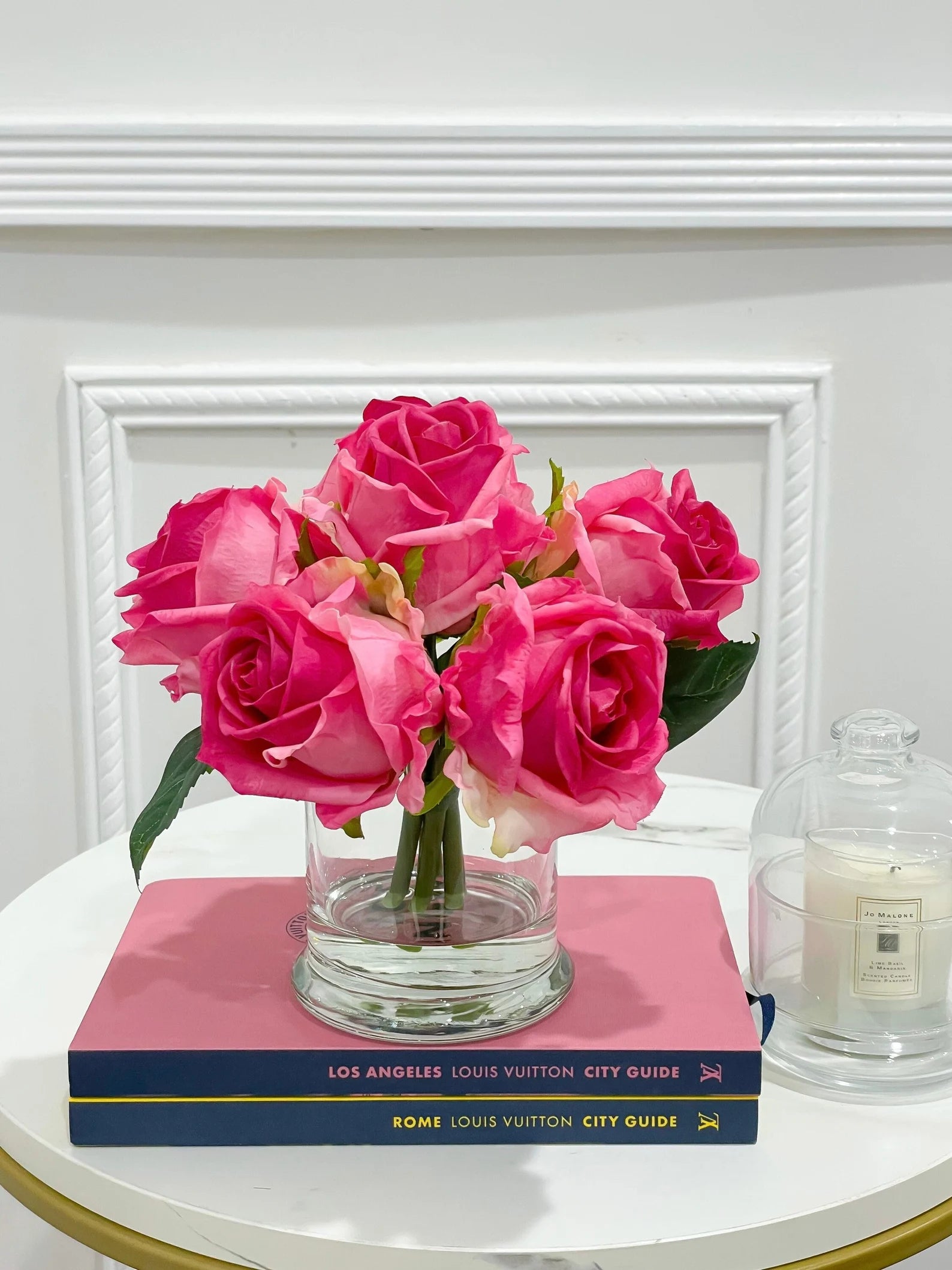 Large Head Real Touch Rose Arrangement in Vase - Flovery Main image
