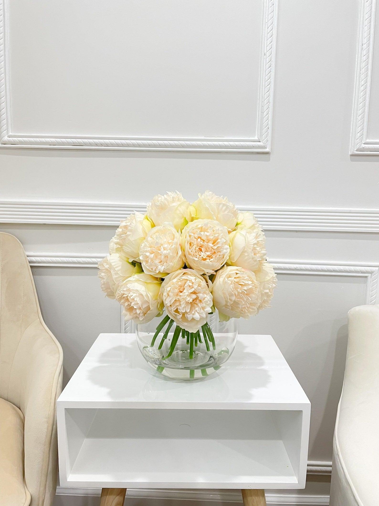Large Head Silk Peony Arrangement in Glass Vase - Flovery Main image