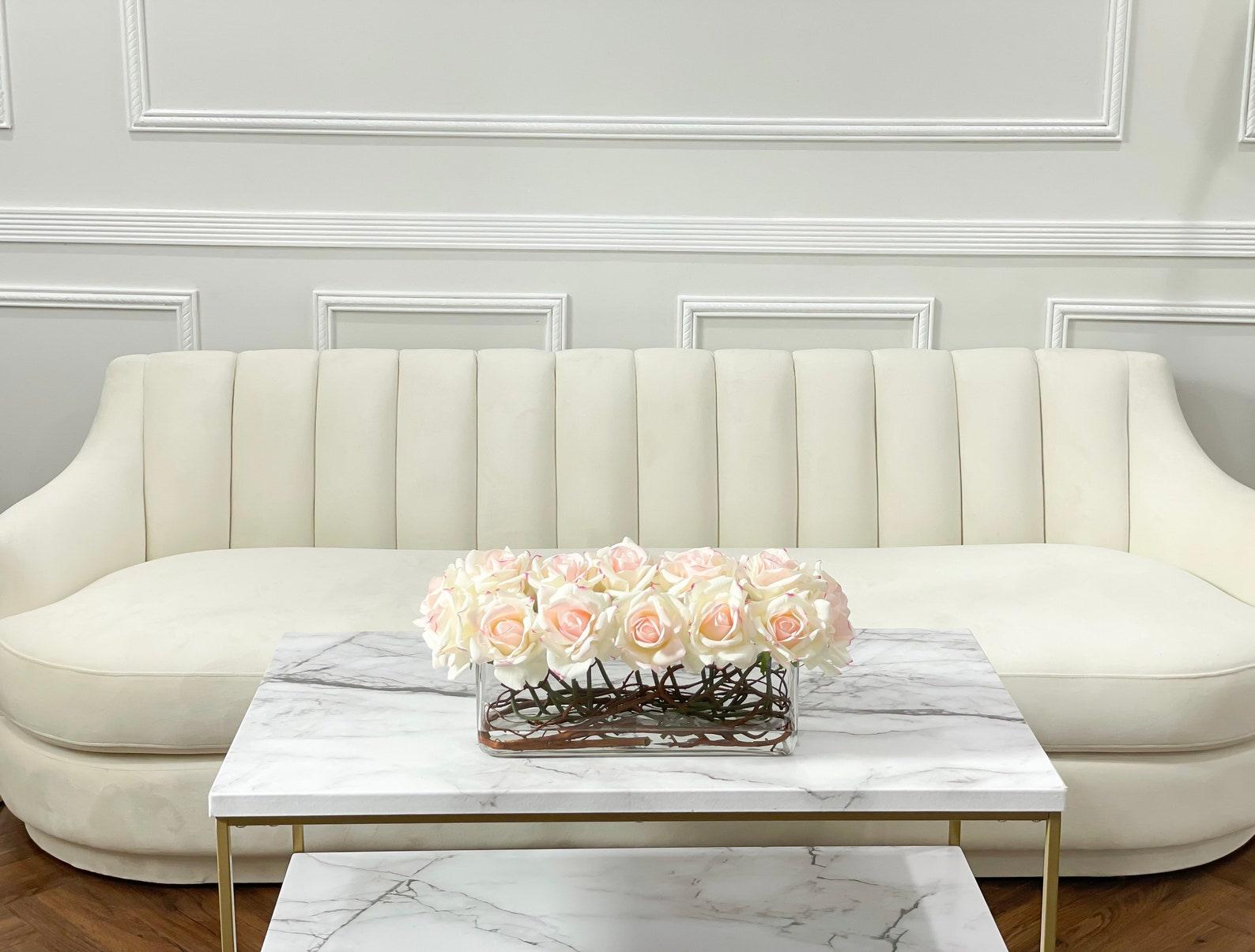 Modern Long Cream Real Touch Roses Arrangement - Flovery
