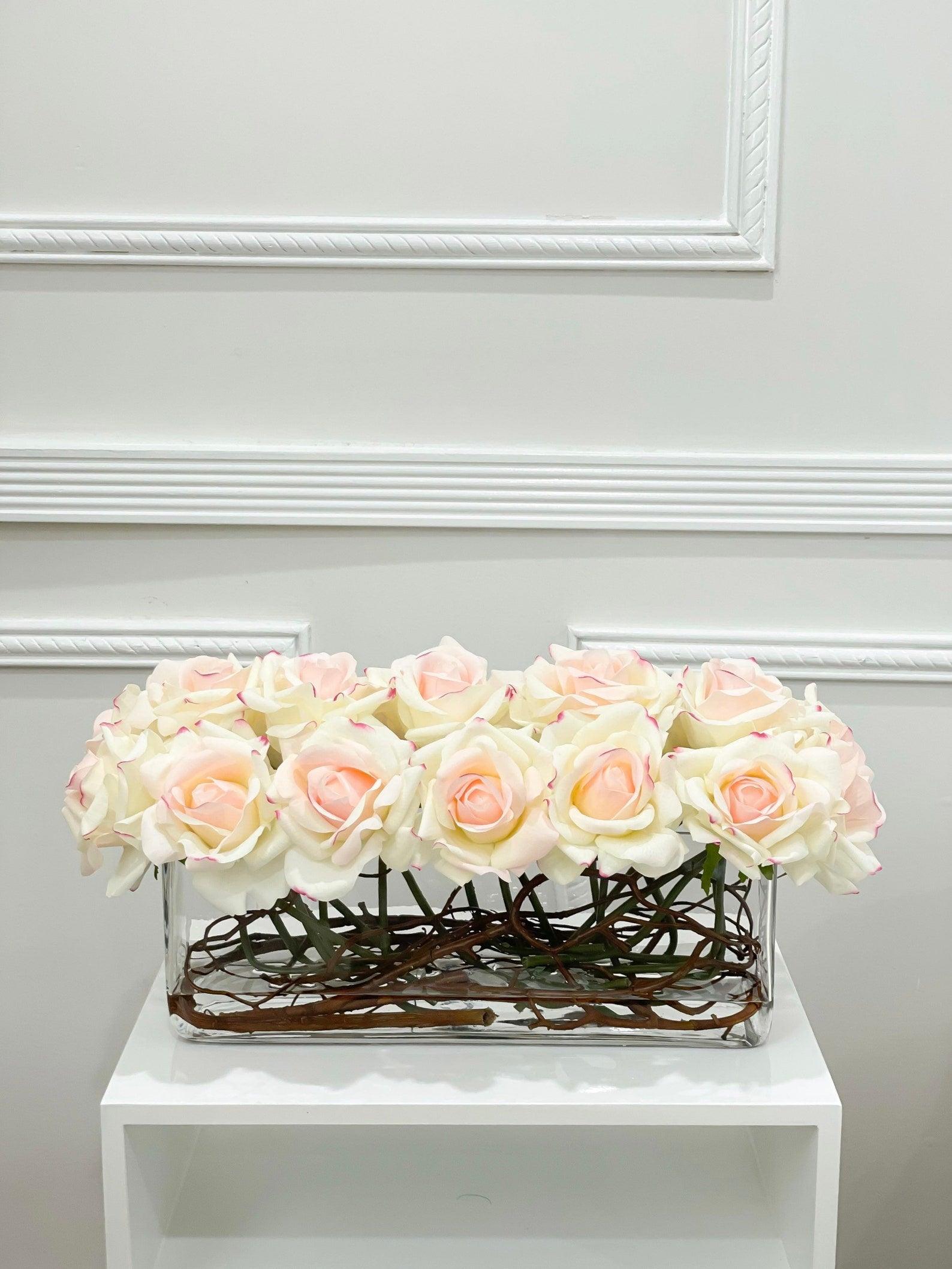 Modern Long Cream Real Touch Roses Arrangement Secondary image