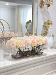 Modern Long Cream Real Touch Roses Arrangement
