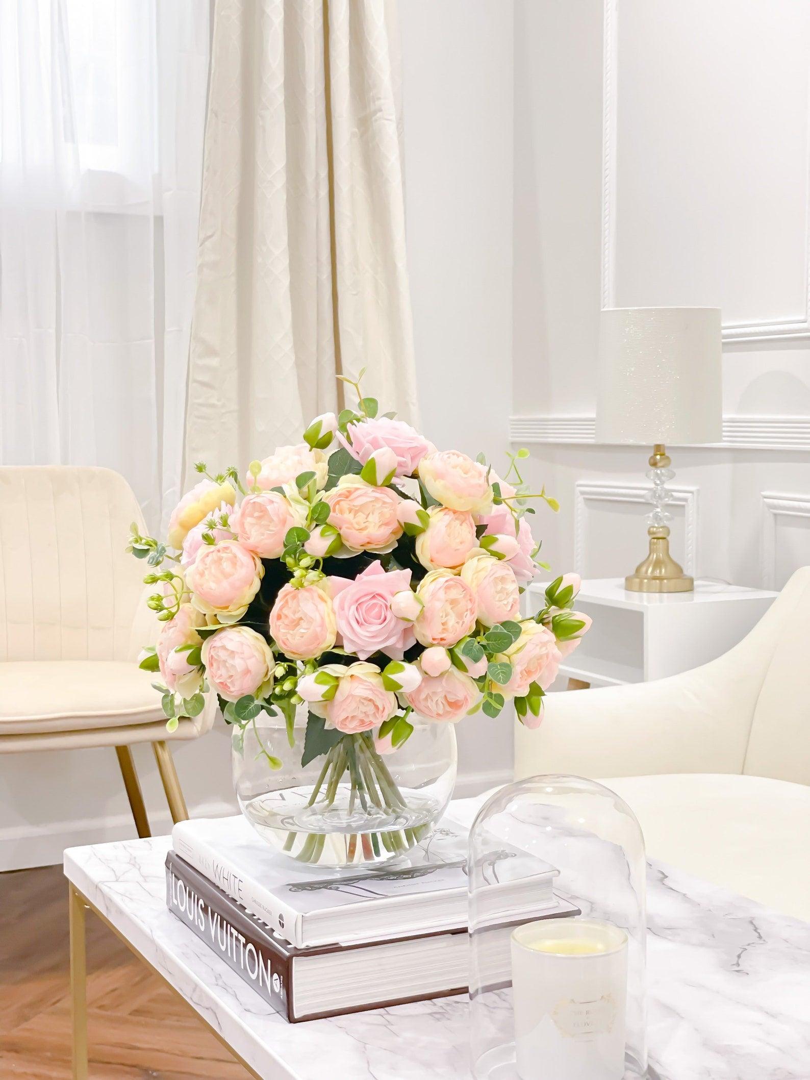 X-Large White Faux Rose and Peony Centerpiece - Flovery Main image