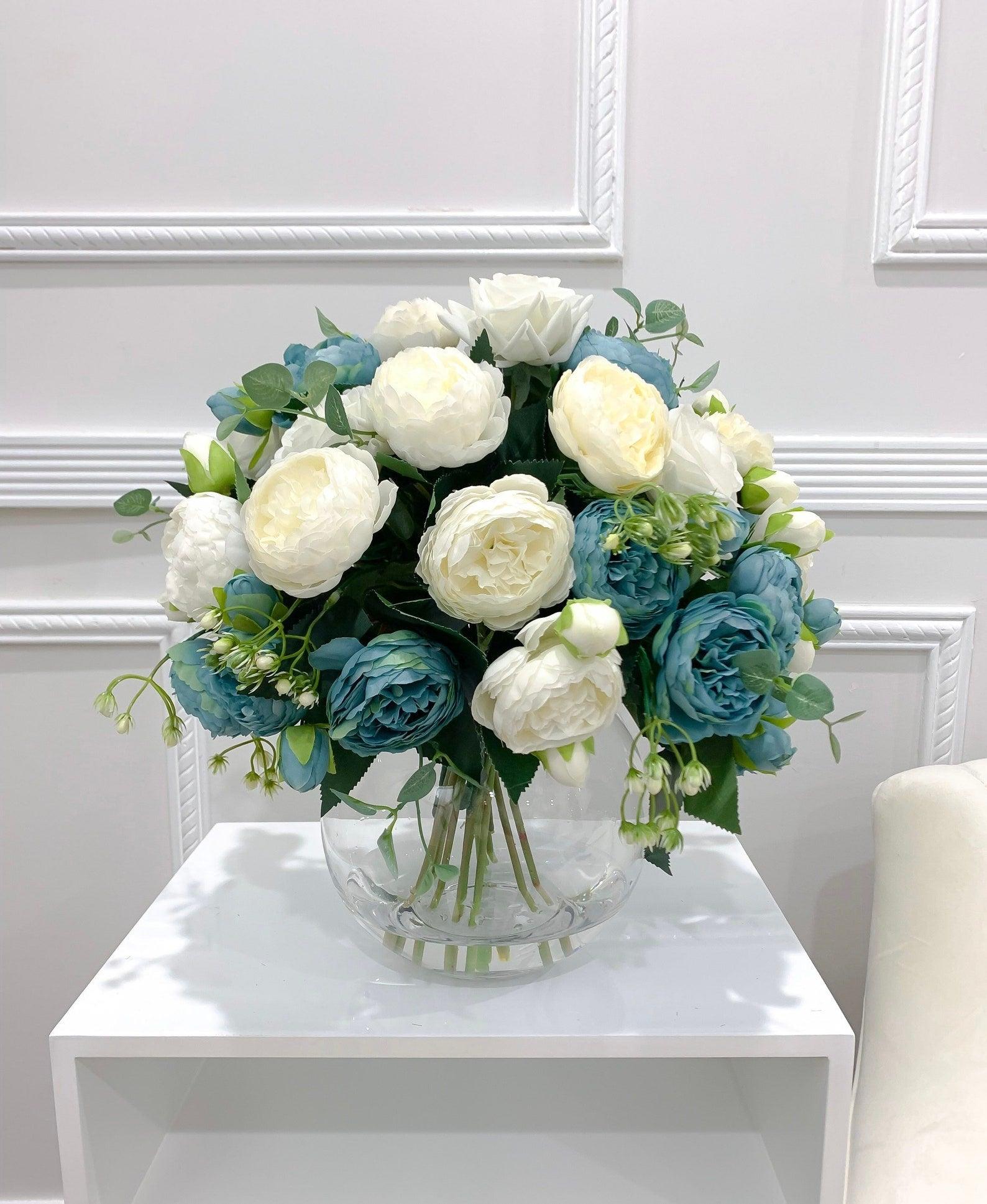 X-Large White Faux Rose and Peony Centerpiece - Flovery