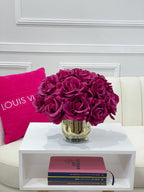 Real Touch Large Head Roses Arrangement Gold Vase - Flovery