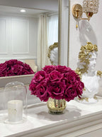 Real Touch Large Head Roses Arrangement Gold Vase - Flovery