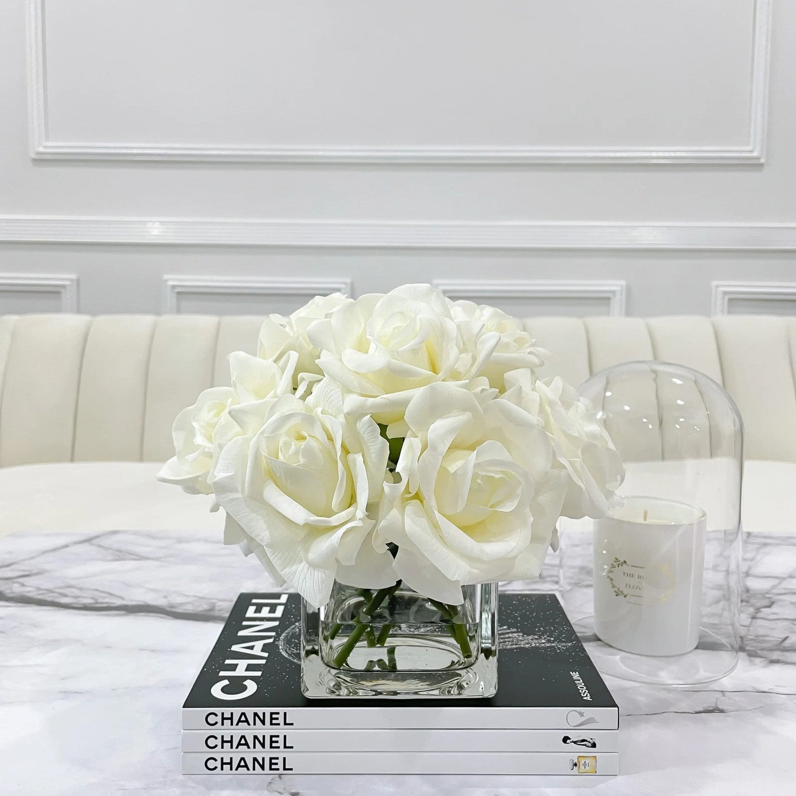 Premium Real Touch Forever White Roses Arrangement Secondary image