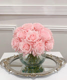 Real Touch White Rose Centerpiece Round Vase - Flovery