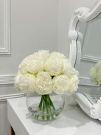 Large Head Silk Peony Arrangement in Glass Vase - Flovery