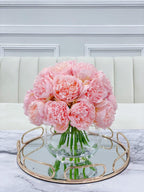 Large Head Silk Peony Arrangement in Glass Vase - Flovery