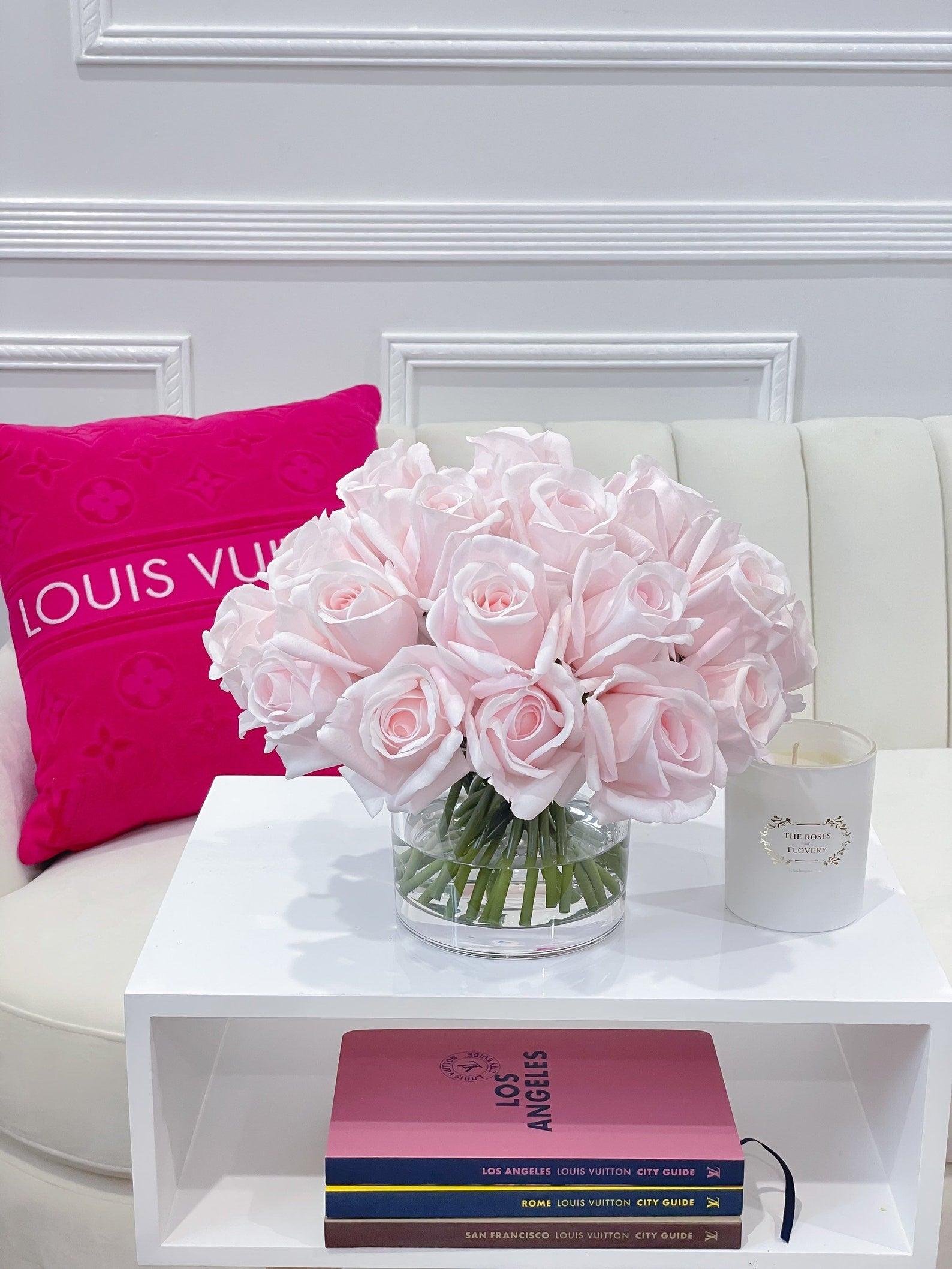 Exclusive Large Real Touch Pink Roses Centerpiece Arrangement - Flovery Main image