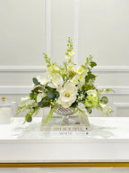 Large Real Touch Silk White Magnolia in A Goblet Glass Vase - Flovery