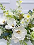 Large Real Touch Silk White Magnolia in A Goblet Glass Vase - Flovery