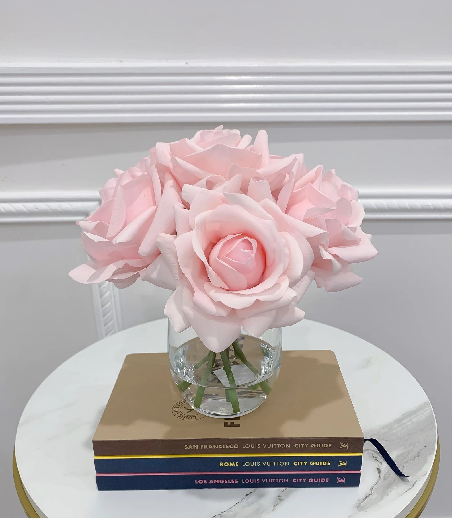 Elegant Real Touch Large Rose Arrangement in Glass Vase - Flovery Main image