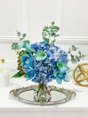 Real Touch Blue Hydrangea with Blue Calla Lily and Orchids Arrangment