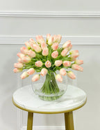 60 White Tulips Centerpiece Glass Vase - Flovery