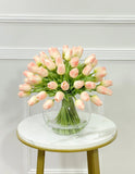 60 White Tulips Centerpiece Glass Vase