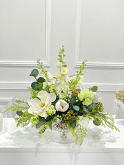 Large Real Touch Silk White Magnolia in A Goblet Glass Vase