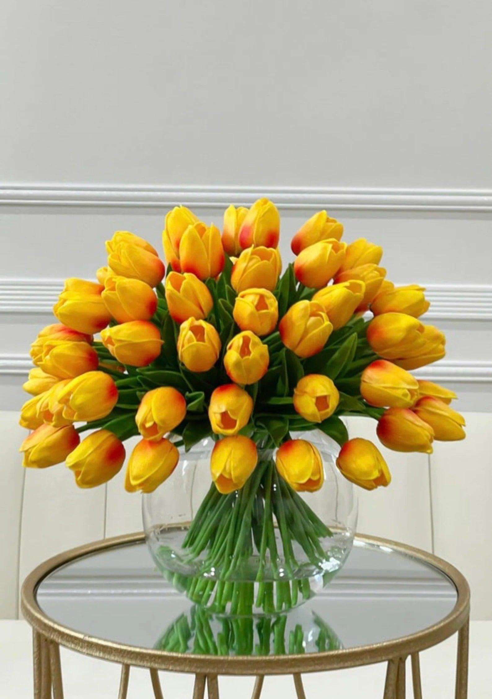 60 White Tulips Centerpiece Glass Vase - Flovery