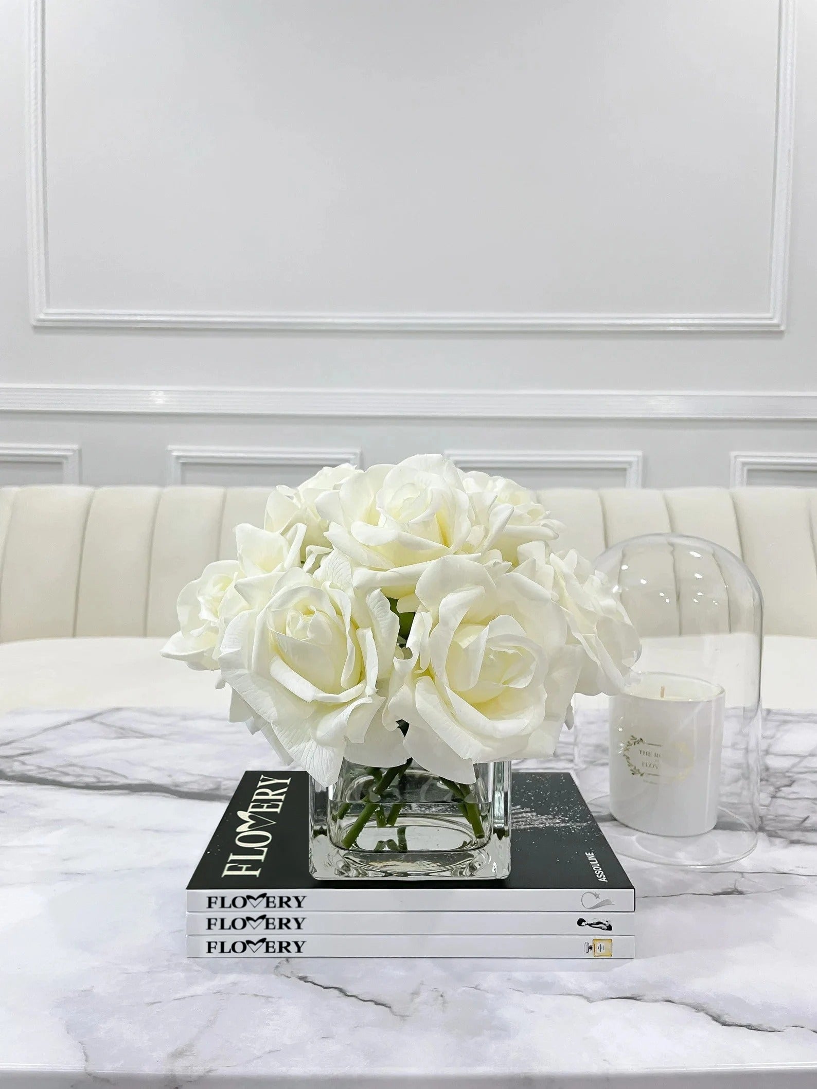 Premium Real Touch Forever White Roses Arrangement