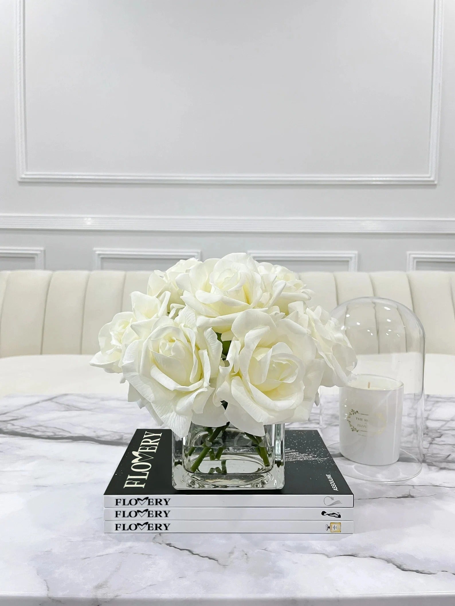 Premium Real Touch Forever White Roses Arrangement - Flovery