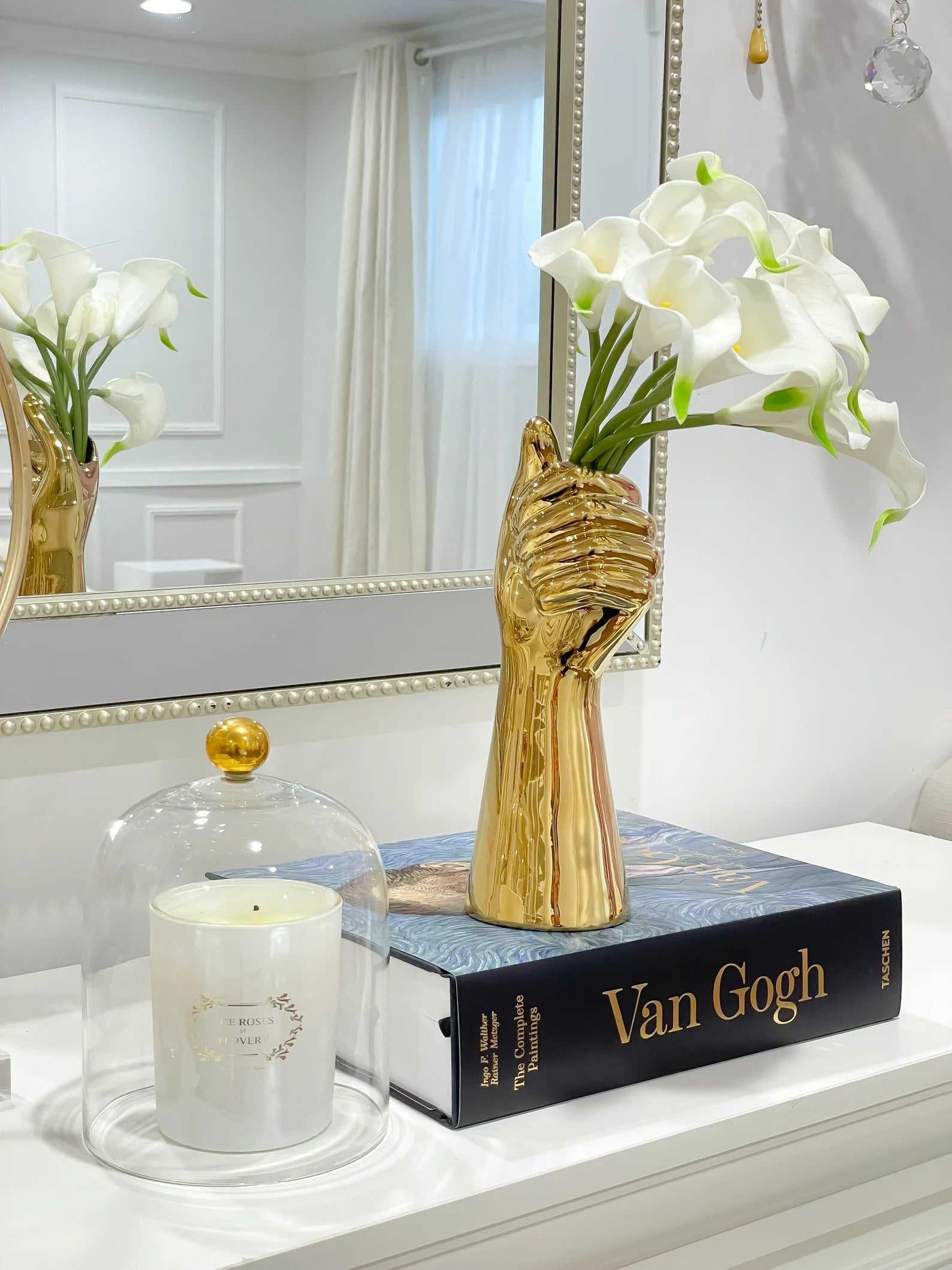 Real Touch Calla Lilies Arrangement in Gold Hand Vase Main image