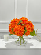 Large Real Touch Orange Hydrangea Arrangement in Round Glass Vase - Flovery