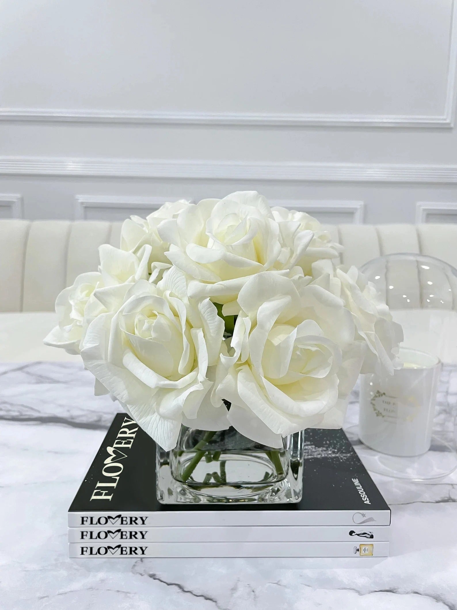 Premium Real Touch Forever White Roses Arrangement - Flovery