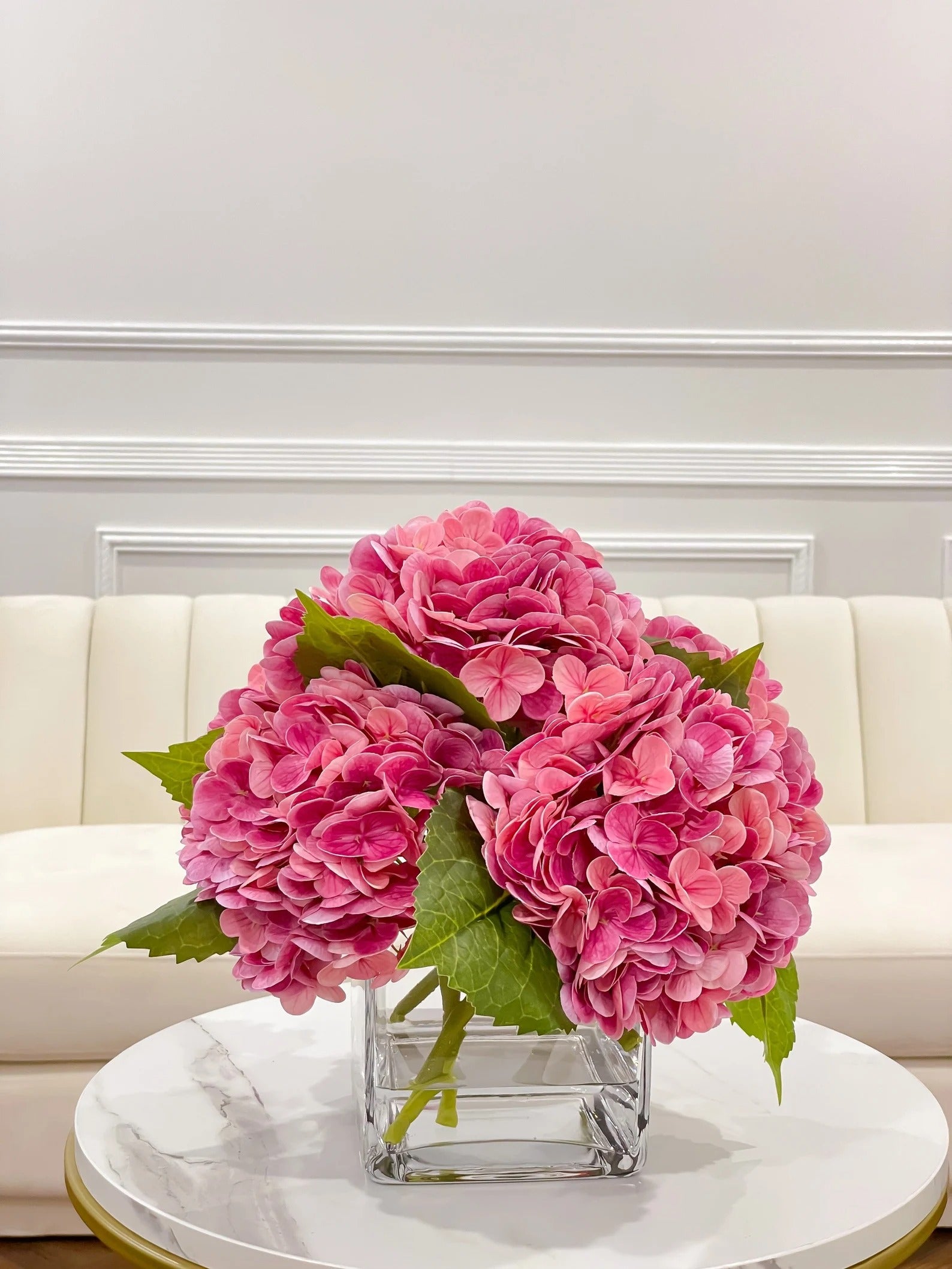 Real Touch Hydrangea Large Arrangement In Glass Vase - Flovery