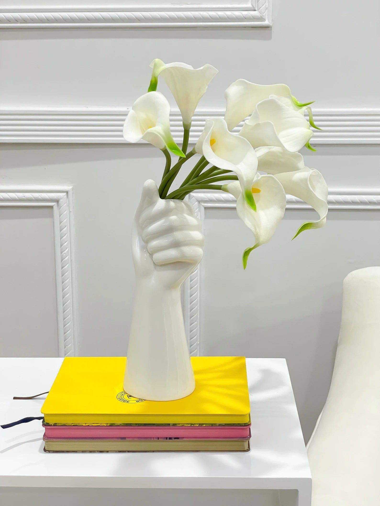 White Calla Lilies Real Touch Arrangement in White Hand Vase Secondary image