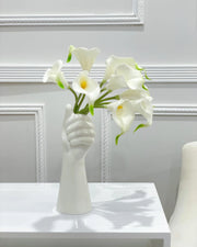 White Calla Lilies Real Touch Arrangement in White Hand Vase
