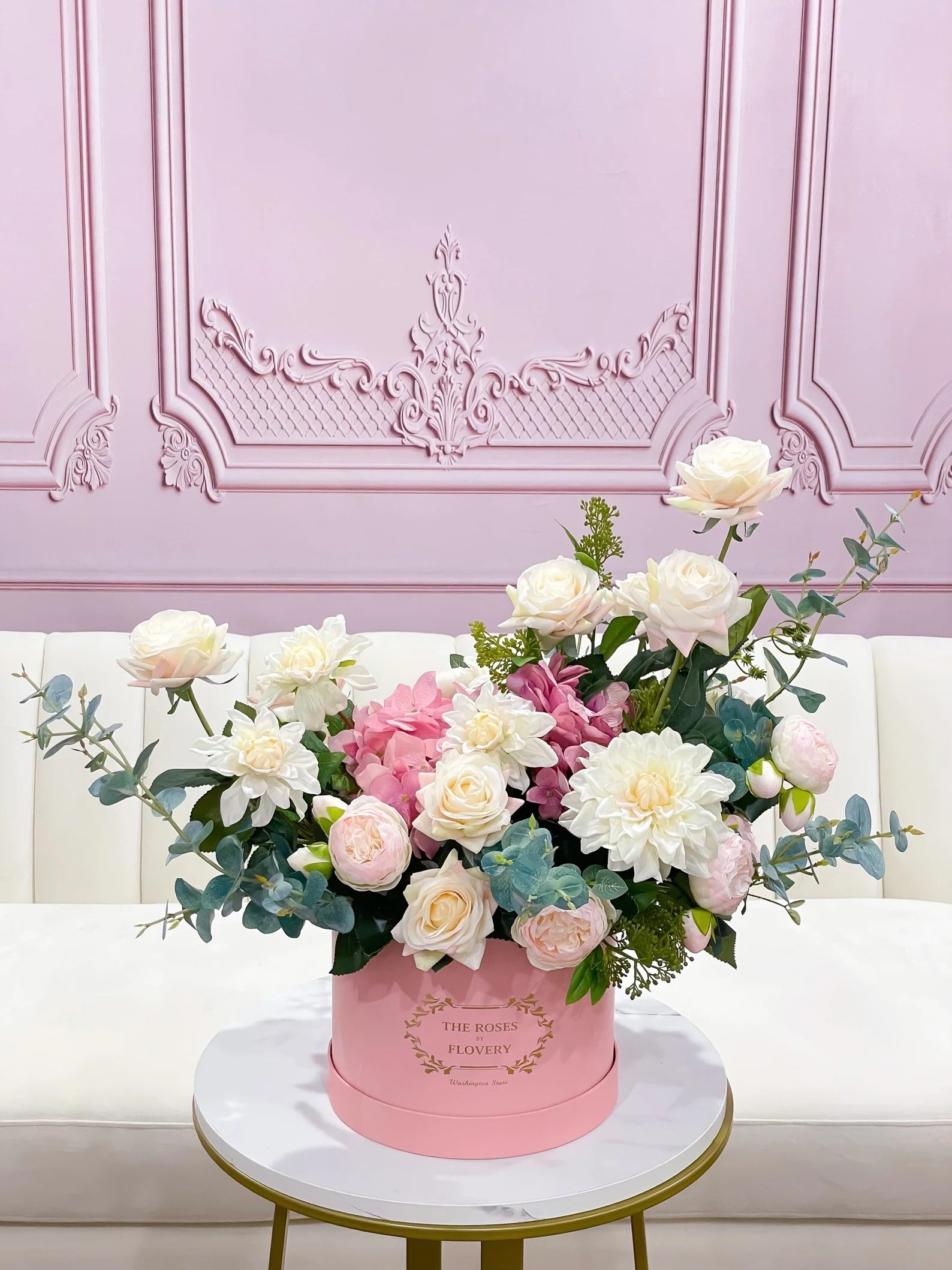 Pink Faux Floral Centerpiece In Flovery Signature Box