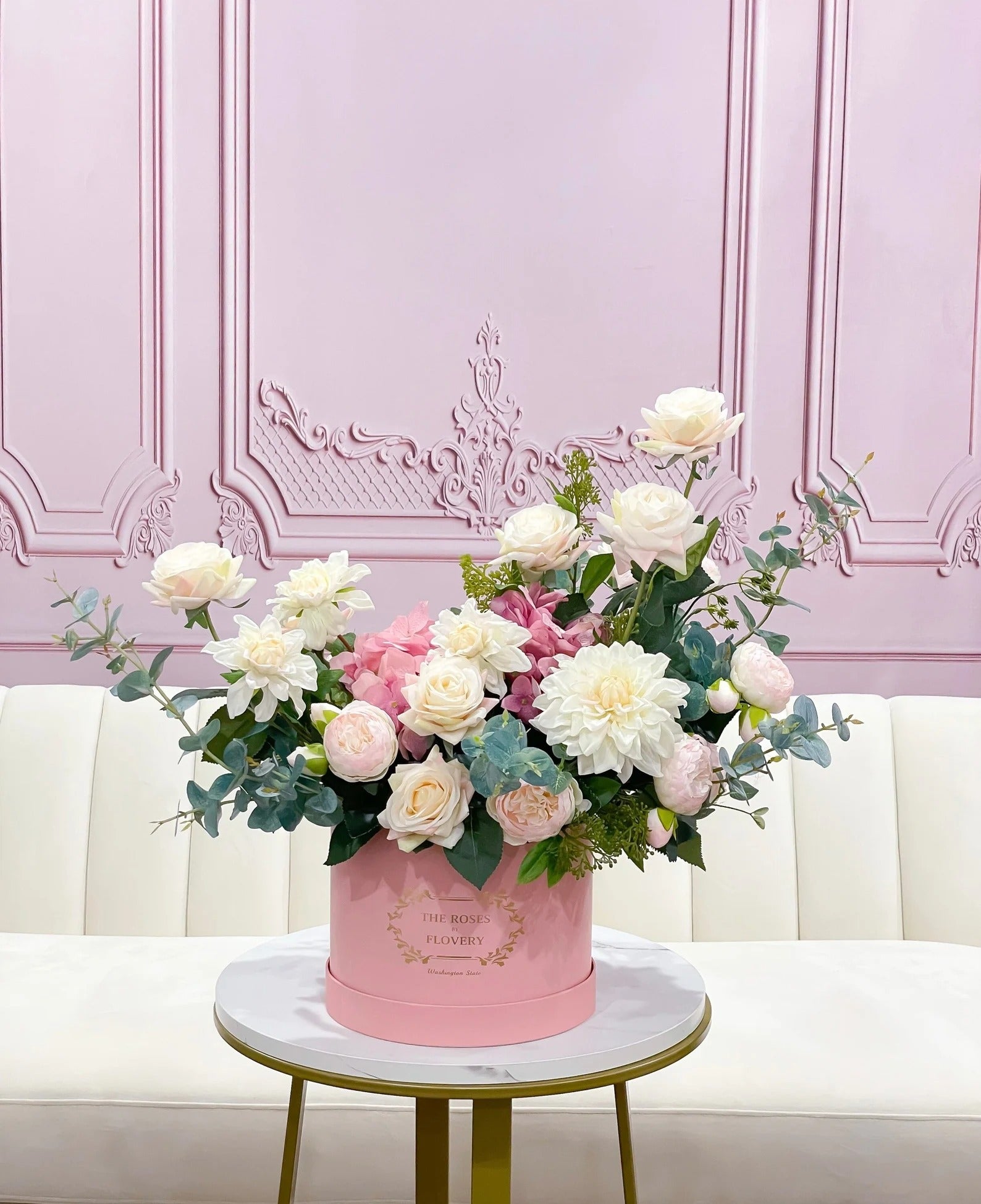 Pink Faux Floral Centerpiece In Flovery Signature Box Main image