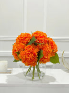 Large Real Touch Orange Hydrangea Arrangement in Round Glass Vase - Flovery