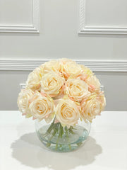 Real Touch White Rose Centerpiece Round Vase