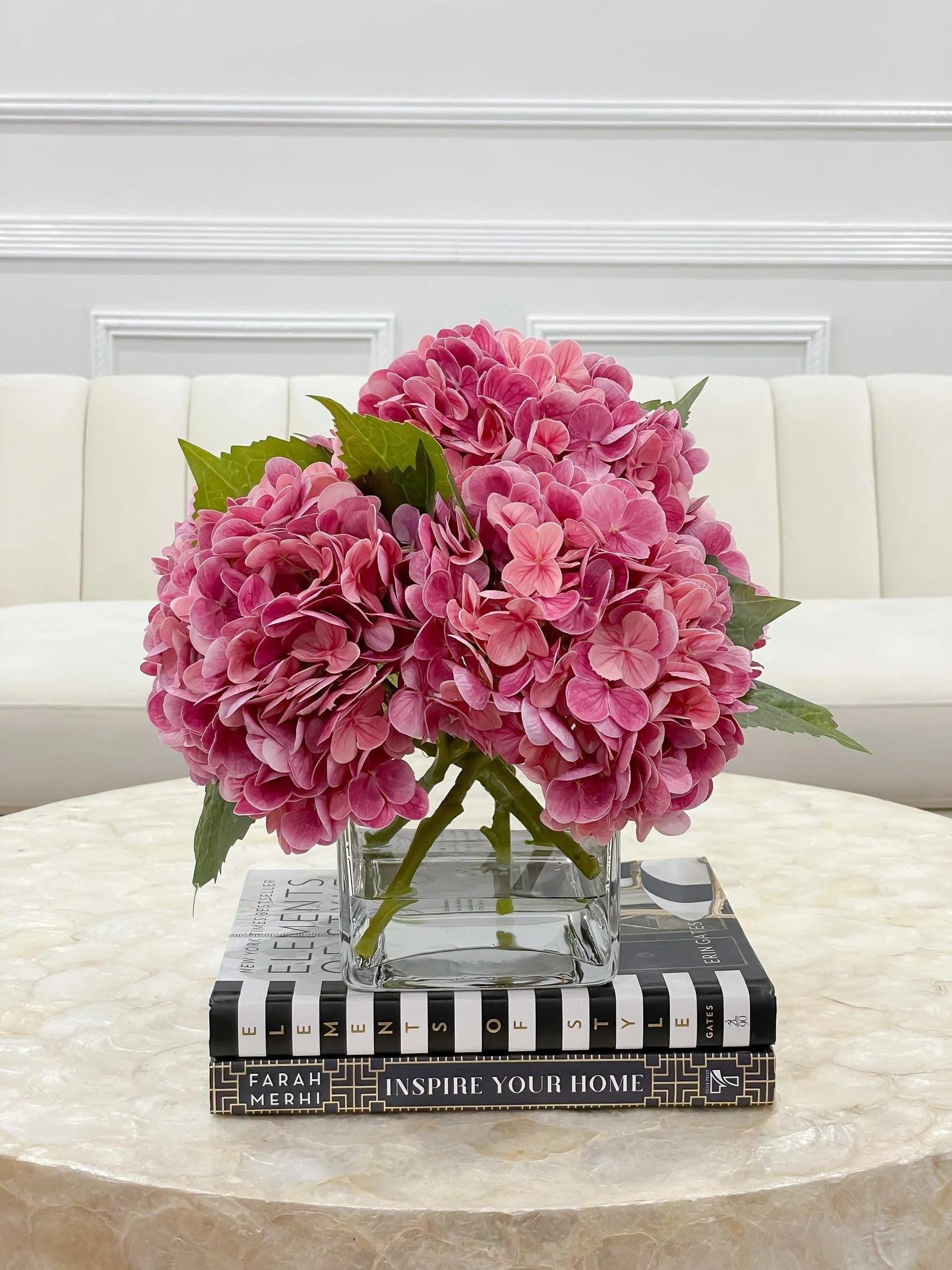 Real Touch Hydrangea Large Arrangement In Glass Vase - Flovery