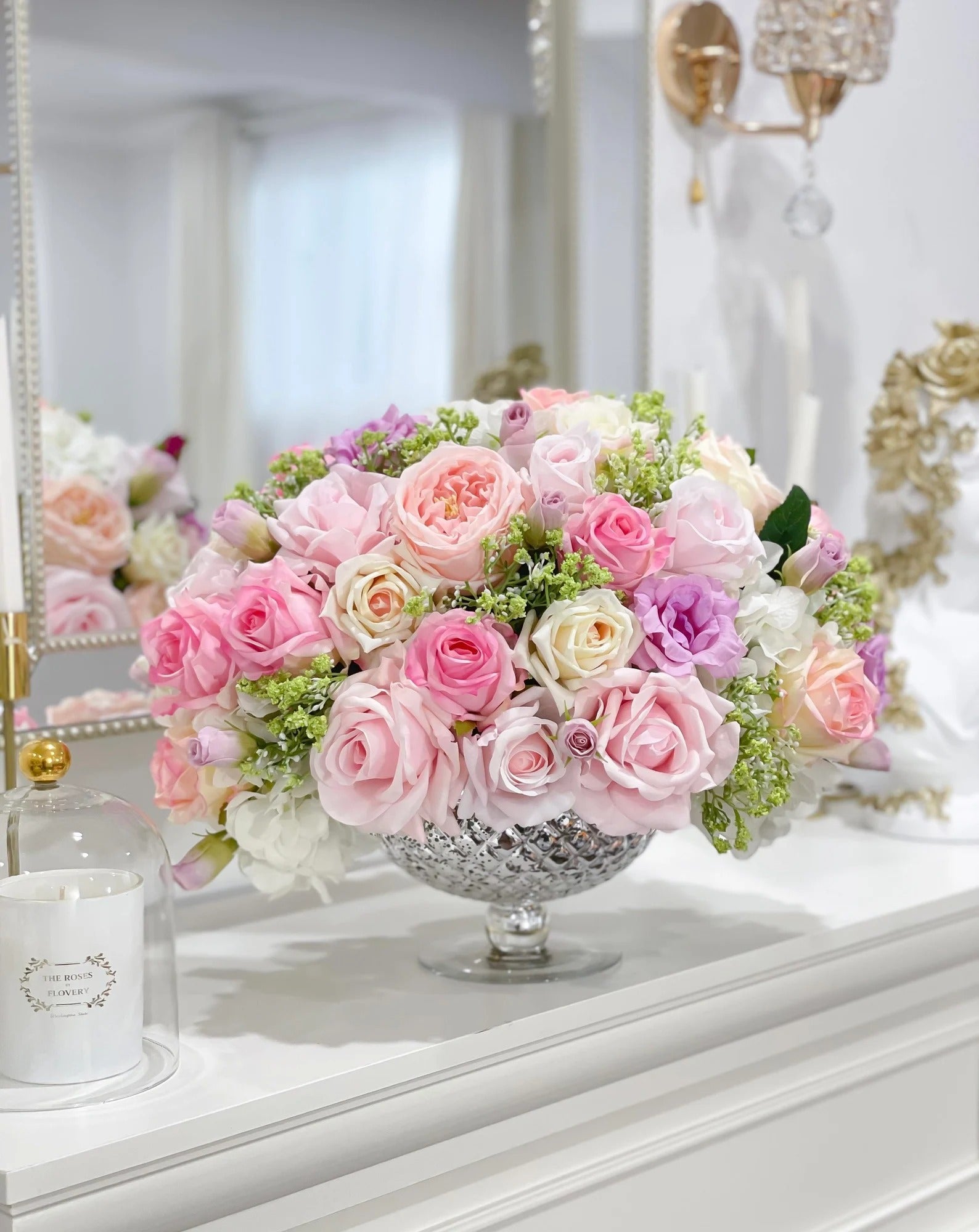 X-Large Real Touch Pink Rose Faux Floral Centerpiece - Flovery