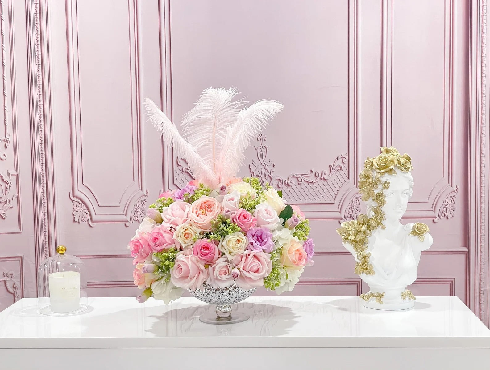 X-Large Real Touch Pink Rose Faux Floral Centerpiece - Flovery